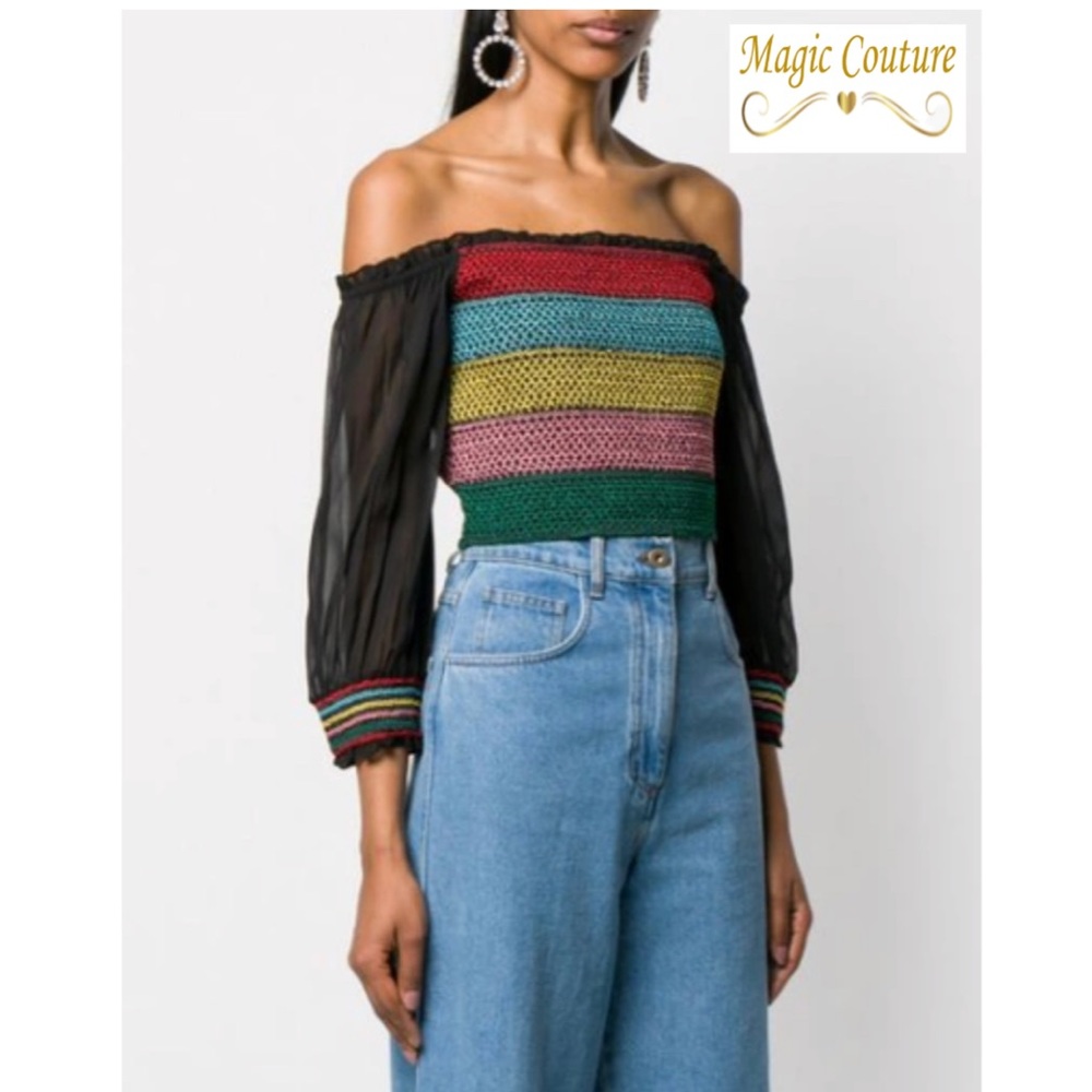 โSOLDโNWOT Alice & Olivia Abita Embroidered Smocked Crop Top๐๐๐โค๏ธ - Picture 1 of 10
